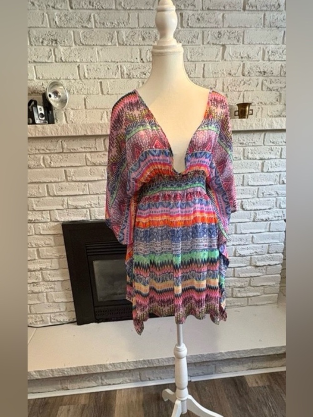 Jessica Simpson Chevron Smocked Swim Cover-Up Dress Boho Resort S